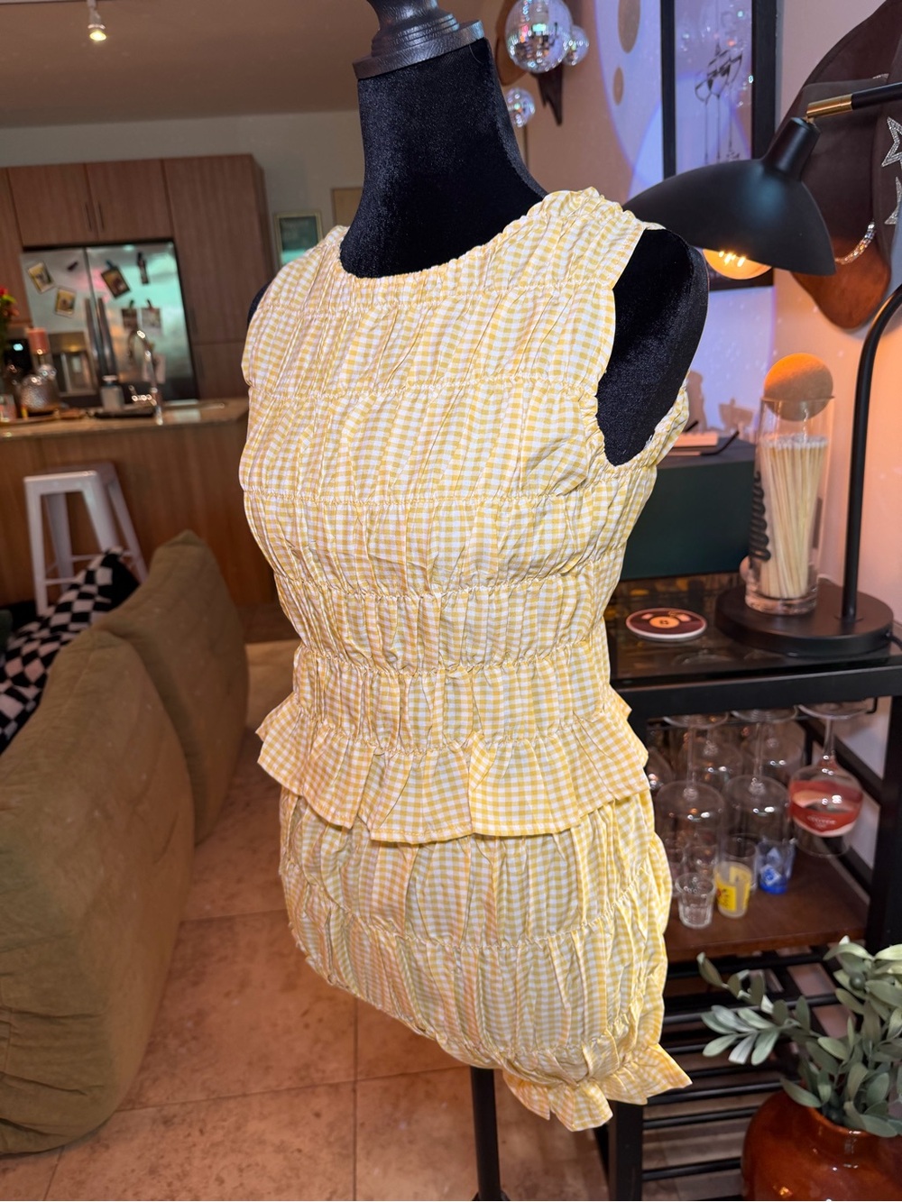 Smocked Yellow Gingham Ruffle Mini 2Piece Set - Picture 6 of 11